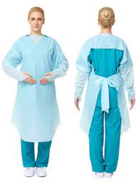 Plastic hospital gown gown with sleeves blue