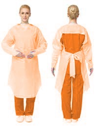 Plastic hospital gown gown with sleeves orange
