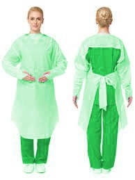 blue plastic ppe gown