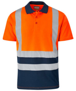 Dromex - 2 tone hiviz golf shirt lime / navy 180g polycotton size S
