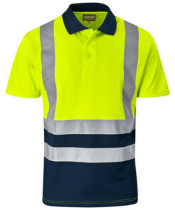 Dromex - 2 tone hiviz golf shirt lime / navy 180g polycotton size M