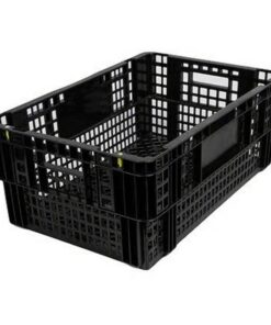 Nesting Agri Crate - Plastic Agri Box - Vented Base and Sides - 60 x 40 x 24 cm - Recycled Material - Black - PI-720-black