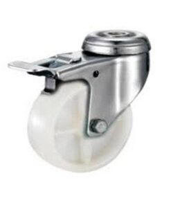 Castor Wheels - Nylon - Bolt Hole Swivel - Brake - White - 75mm - TOOC474