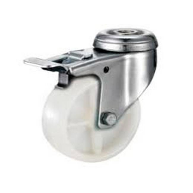 Castor Wheels - Nylon - Bolt Hole Swivel - Brake - White - 125mm - TOOC471