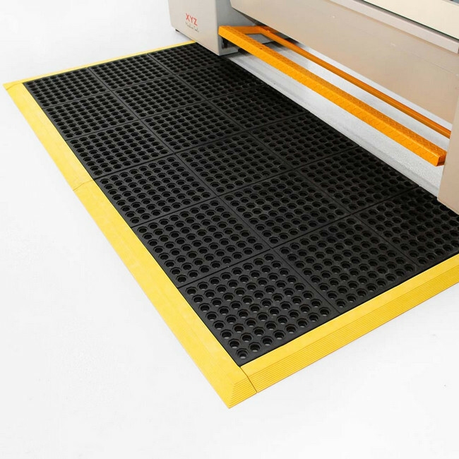 Rubber Mat Male Corner Edge - Fatigue-Step Solid Anti-Fatigue Interlocking Tile - 100 x 8 x 1.8 cm - Yellow - SS070002M