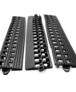 Floor Tile Male Edge - Flexi-Deck Interlinking Anti-Slip Drainage PVC Mat - 30 x 5 x 1.3 cm - Black - Pack of 3 - FD010002M3