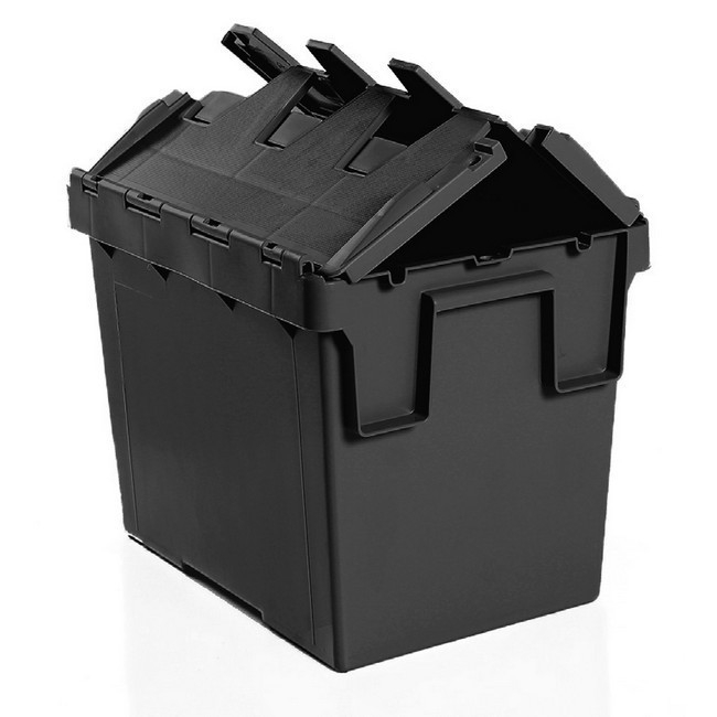 Plastic Crate - Hinged Lid - 26L - Recycled Plastic - Black - Pack of 180 - AT43315-black