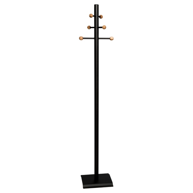 Coat and Hat Stand - Steel - 6 Wooden Balls - 32 x 27 x 175 cm - Black - 822BL