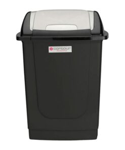 Contour 50L Rectangular Plastic Dust Bin - Square Swing Lid - Black - Pack of 5