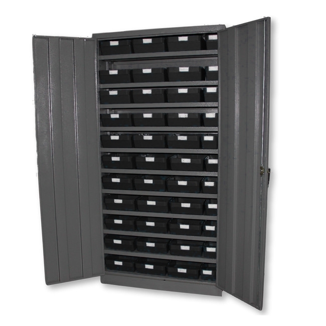 Grey Steel Cabinet - Plastic Shelf Bins - Black Storage Container Kit - 1800 (H) x 900 (W) x 450 (D) mm