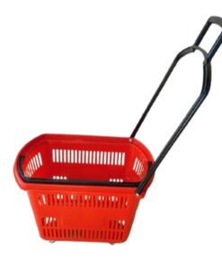 Plastic Roller Shopping Basket - Steel Pull Handle - 48L - Colour Options