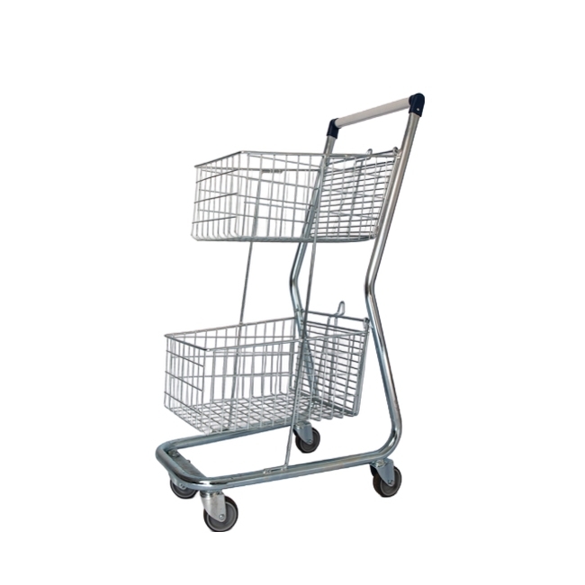 Steel Shopping Trolley - Two Metal Mesh Baskets - Budget Shopper - 50L