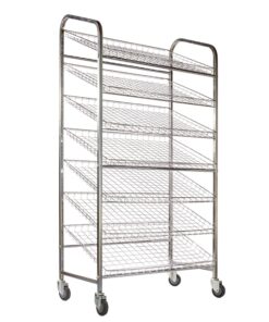 Wire Mesh Bread Trolley - Mobile - 7 Tier - Chrome and Electroplated - 193 x 110 x 58cm