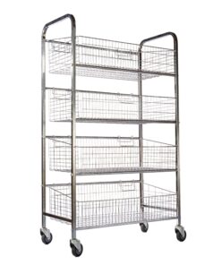 Wire Mesh Bread Roll Trolley - Mobile - 4 Tier - Chrome and Electroplated - 170 x 110 x 52cm