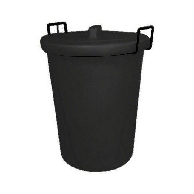 Refuse Bin with Lid - Plastic - Steel Handles - 90L - Black