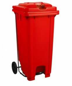 Wheelie Pedal Bin - 120L Foot Operated Pedal Bin - Plastic - Red