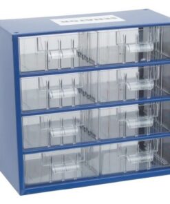 Senator Parts Organiser - Steel Case & Plastic Drawers - 8 Drawers - Transparent - 30.6 x 15.5 x 28.2 cm
