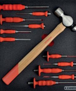 Kennedy Engineer Punch & Hammer Set - Hardened Steel with Foam Inlay - 12 Pieces - with 2/3 Width Foam Tool Control Inlay for Tool Roller Cabinets