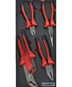 KennedyPro Comfort Grip Pliers Tool Set - 4 Pieces - with 1/3 Width Foam Tool Control Inlay for Tool Chests