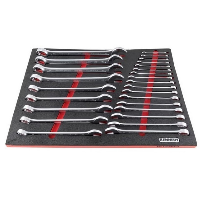 Kennedy Metric Combination Spanner Set - 26 Pieces - with full Width Foam Tool Control Inlay for Tool Roller Cabinets