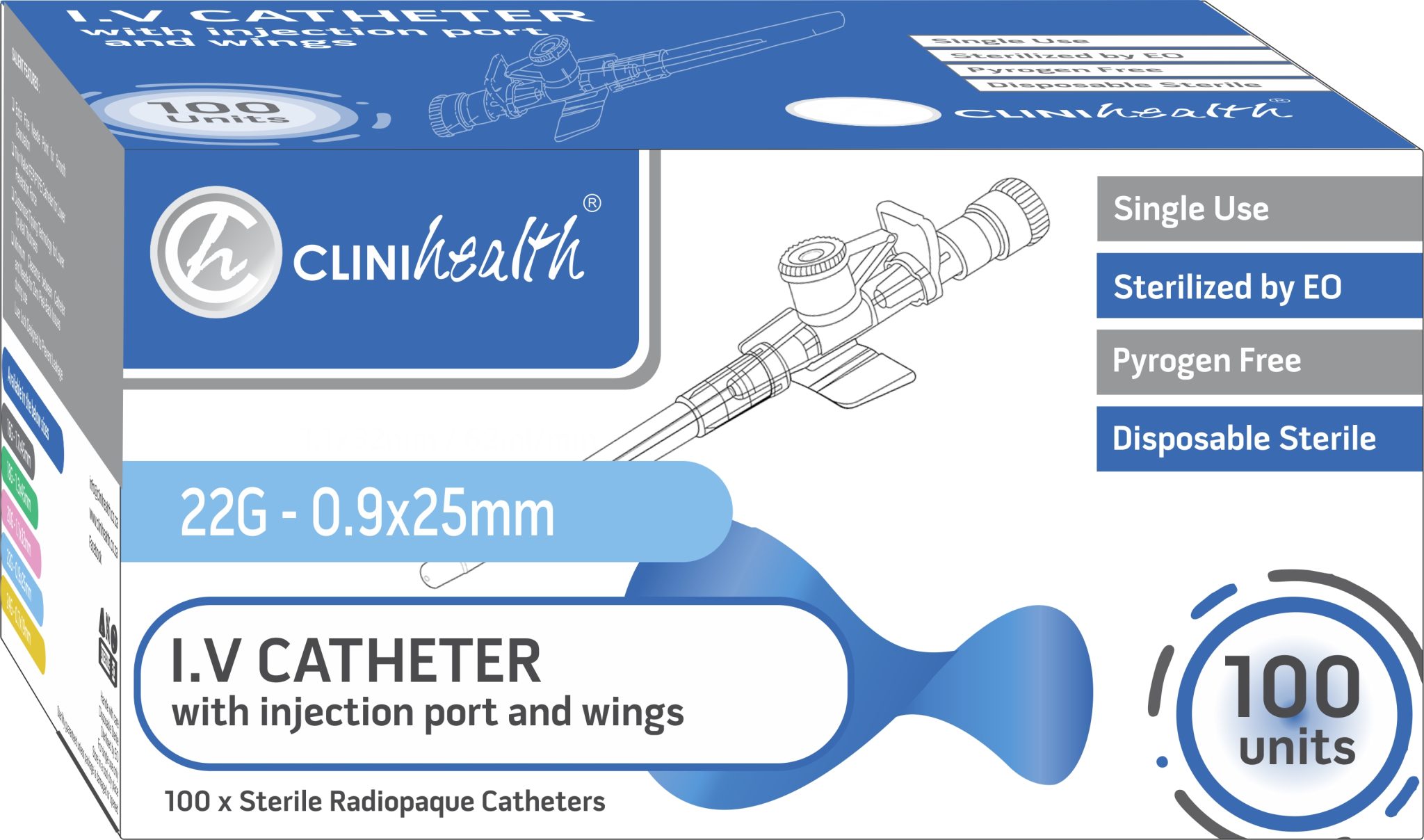 IV Catheter 22G with Injection port and wings – 100s