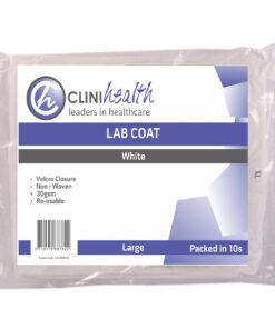 Lab Coat – Non Woven Pack of 10 White Velcro 30g – Large