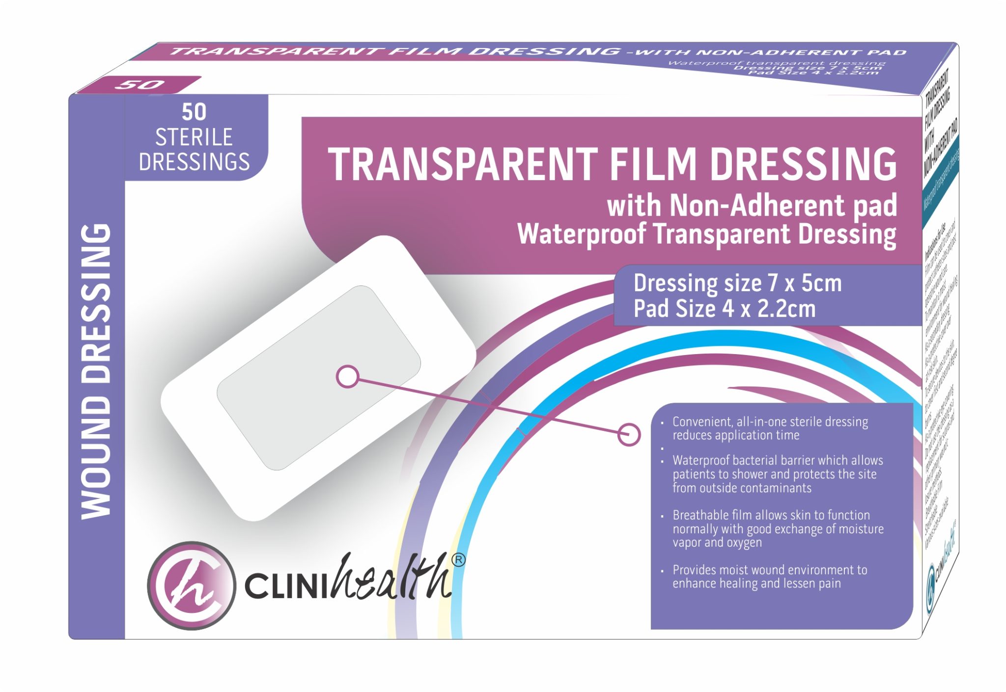 Dressing Transparent Film with Non Adherent Pad – 7x5cm 50S