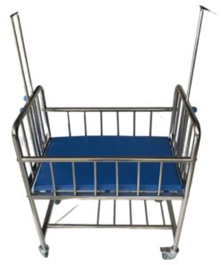 Baby Bed – Stainless Steel with Mattress IV Pole
