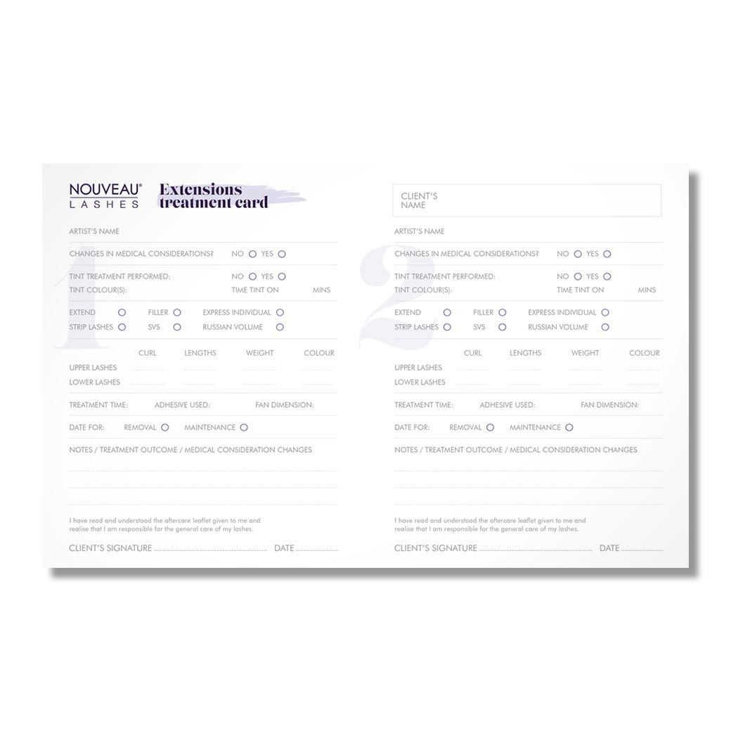Nouveau Lashes - Lash Extensions treatment record card