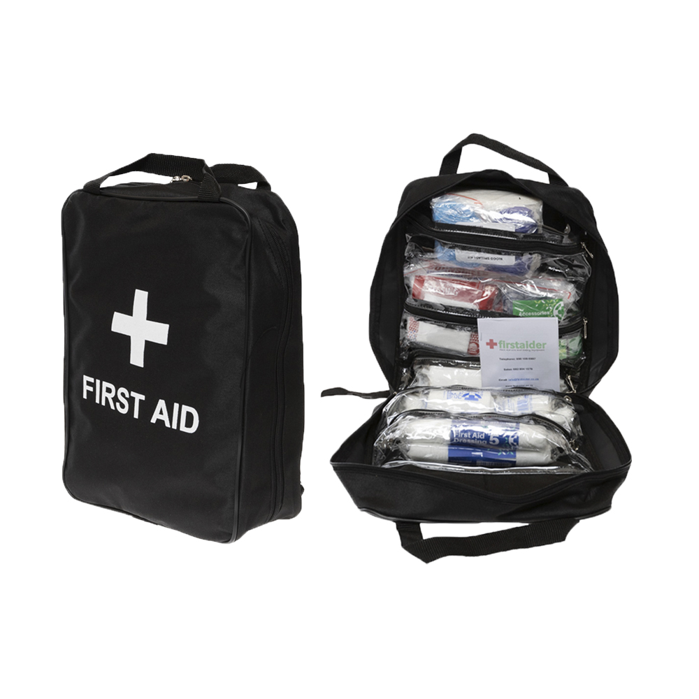 Regulation 7 First Aid Kit in Black Grab Bag With Back Straps (5-50 persons)