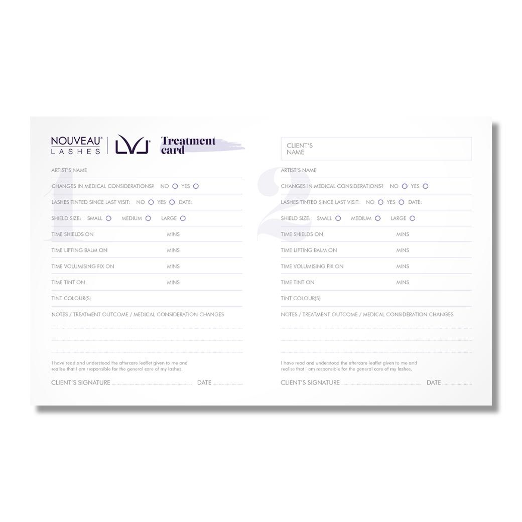 Nouveau Lashes - LVL Treatment Record cards