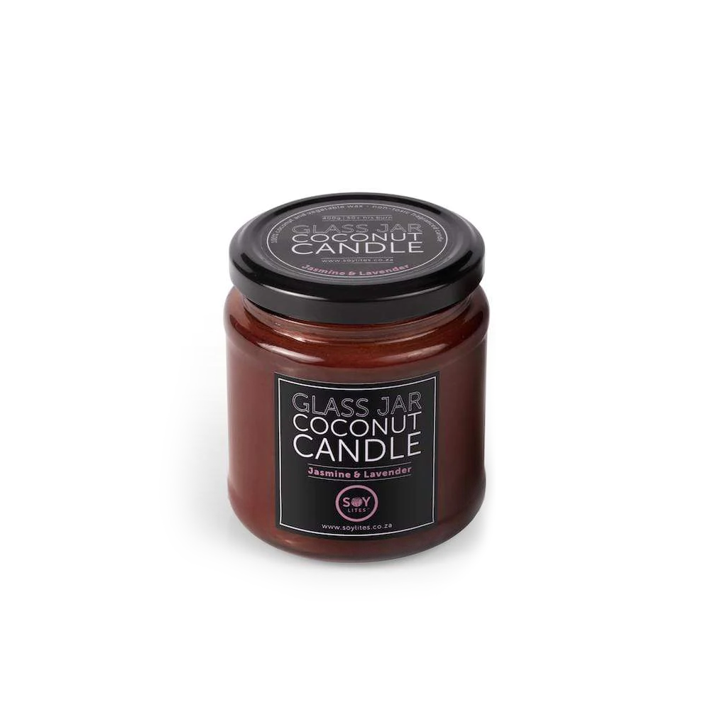 SoyLites - Amber Glass Jar Coconut Candle - Jasmine & Lavender 400g