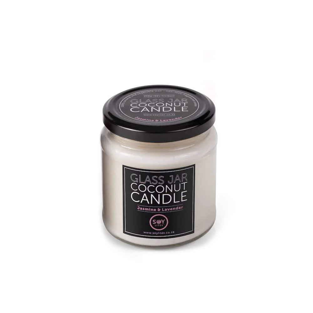 SoyLites - Clear Glass Jar Coconut Candle - Jasmine & Lavender 400g