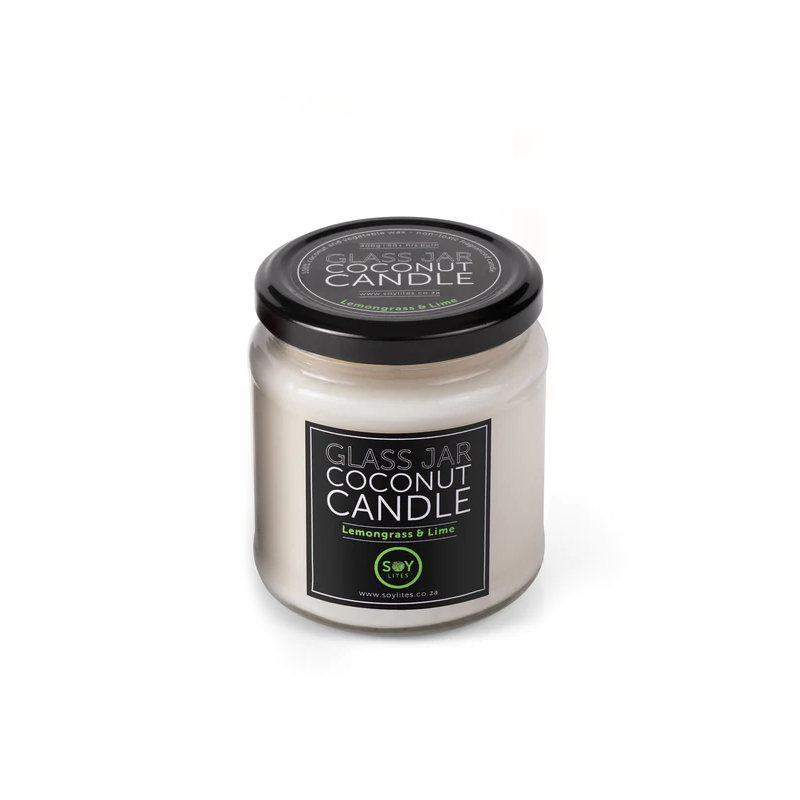 SoyLites - Clear Glass Jar Coconut Candle - Lemongrass & Lime 400g